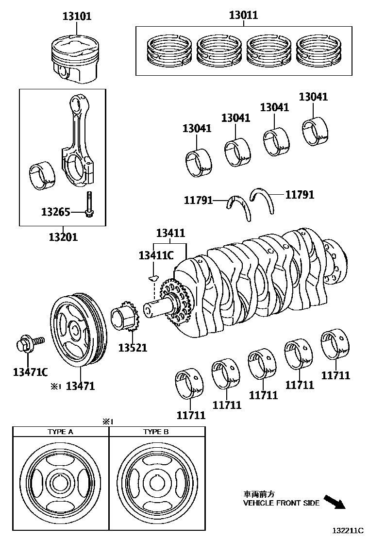 Toyota COROLLA Crankshaft & Piston EPC diagram — 132211C