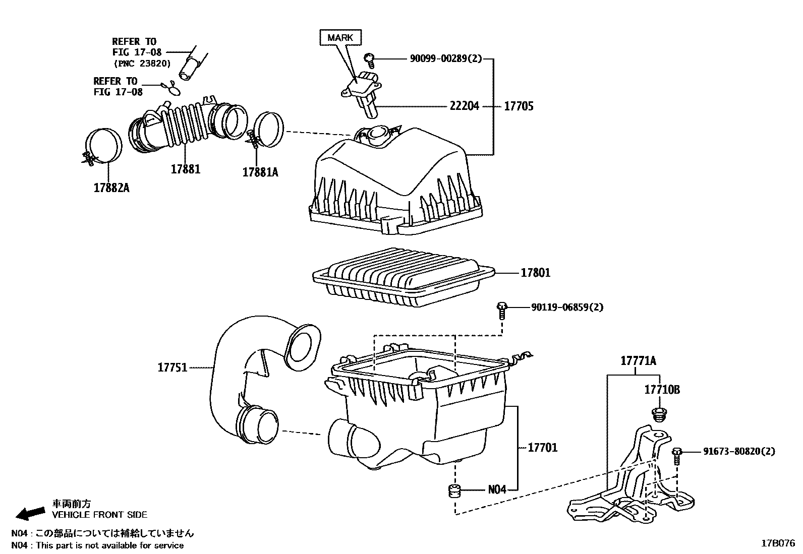 Toyota COROLLA Air Cleaner EPC diagram — 17B076