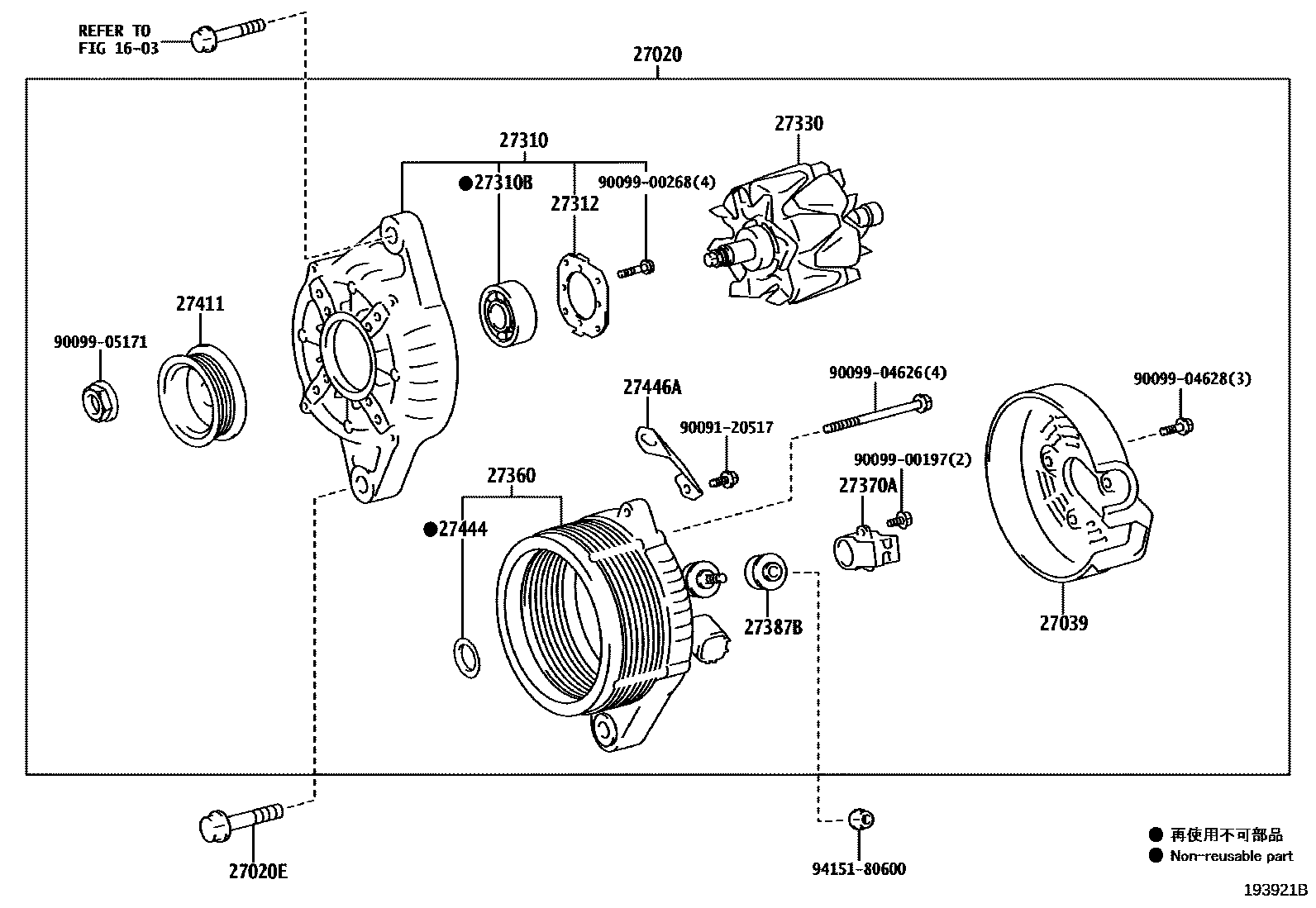 Toyota COROLLA Alternator EPC diagram — 193921B