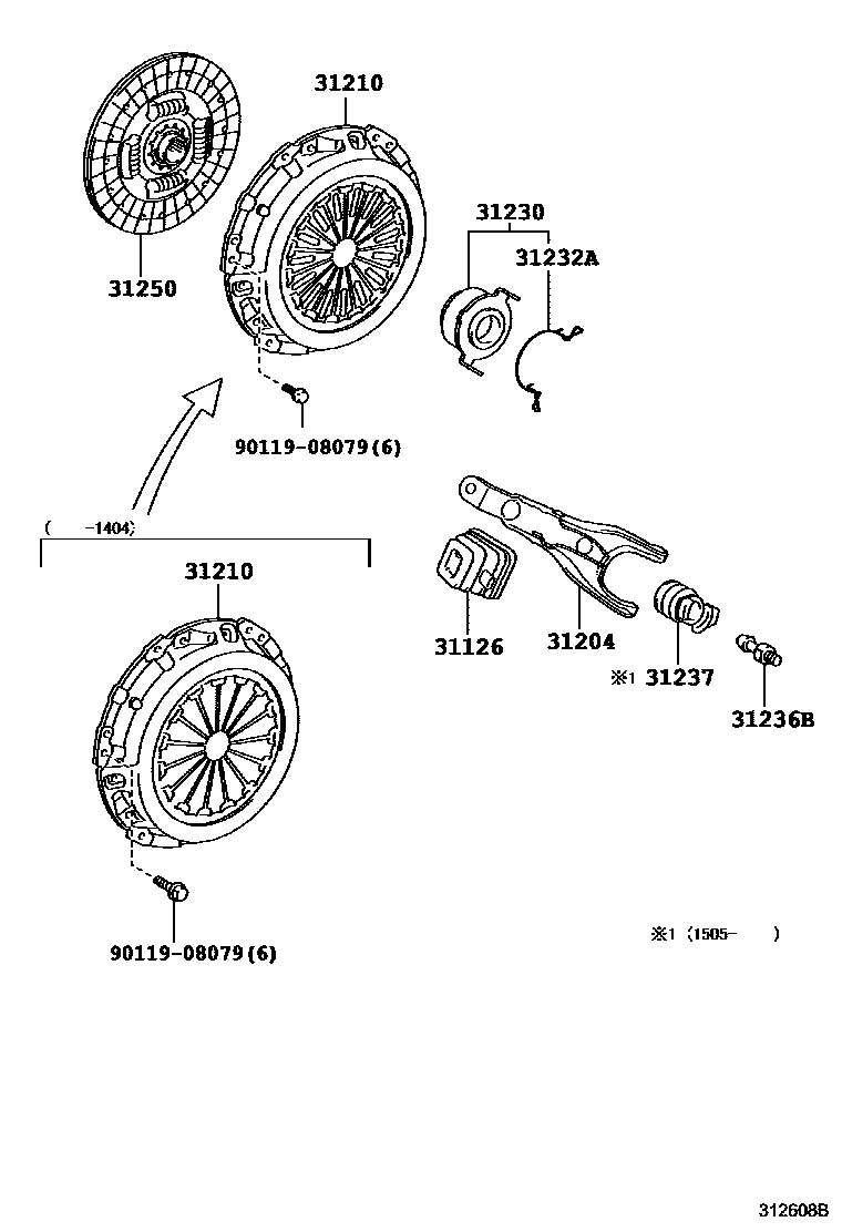 Toyota COROLLA 离合器和分离叉 EPC diagram — 312608B
