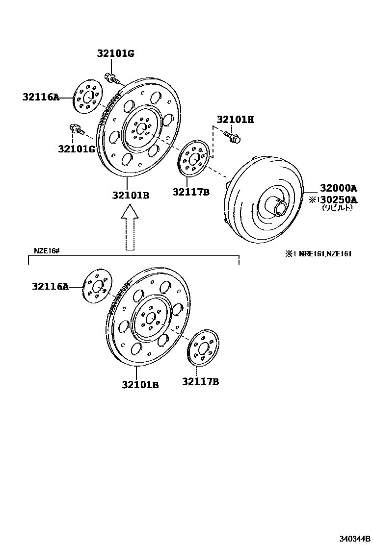 Toyota COROLLA 变矩器、前油泵(CVT) EPC diagram — 340344B