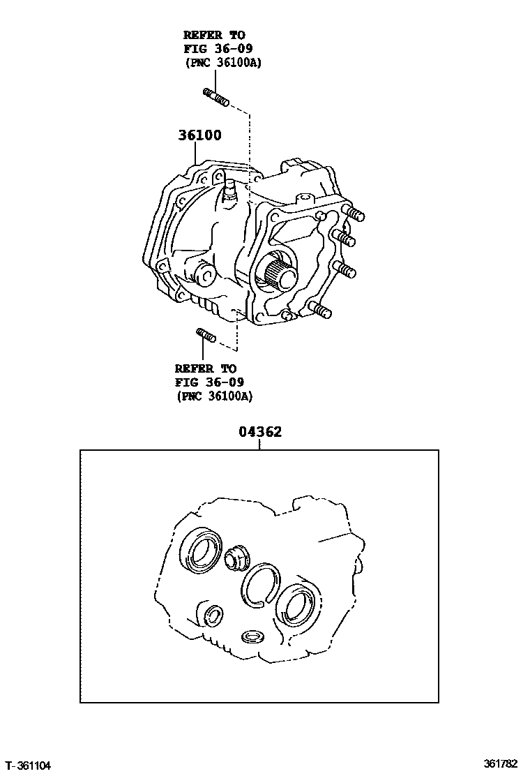 Toyota COROLLA Transfer Assembly & Gasket Kit EPC diagram — 361782