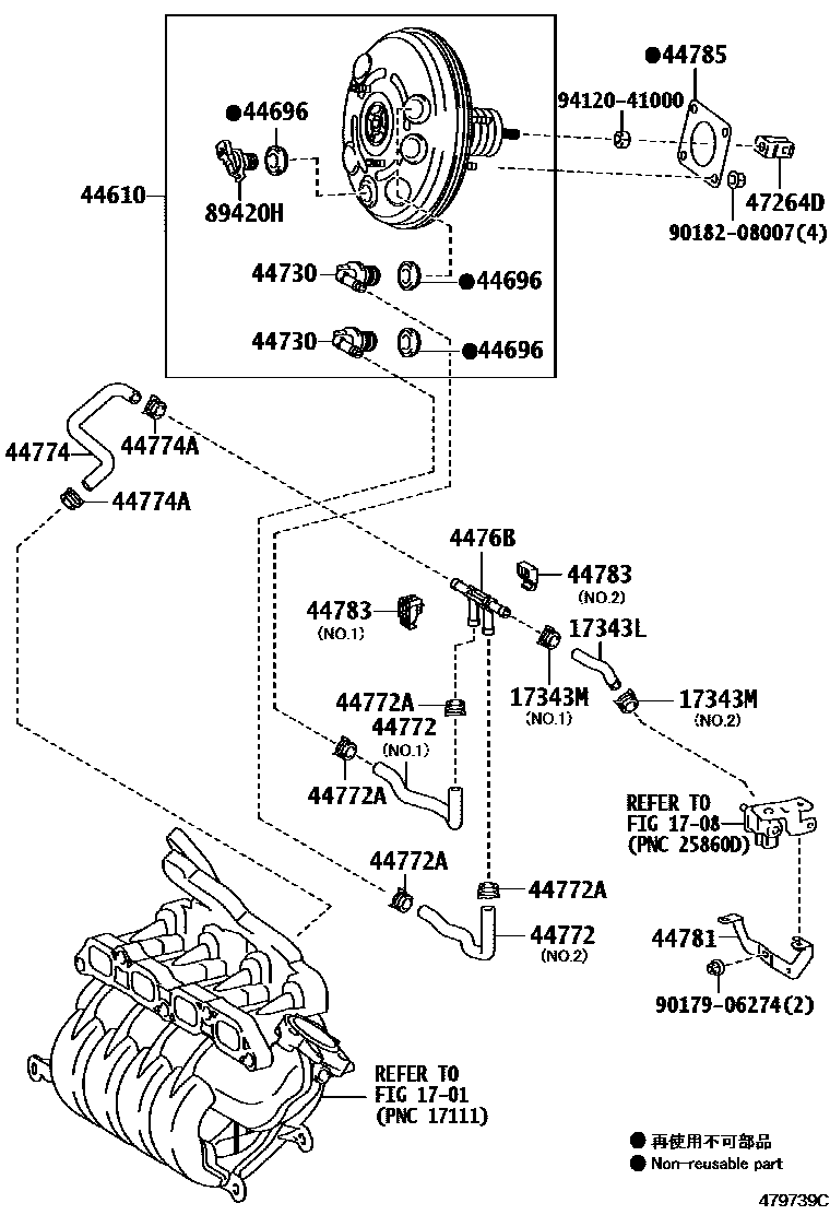 Toyota COROLLA 制动助力器和真空管 EPC diagram — 479739C