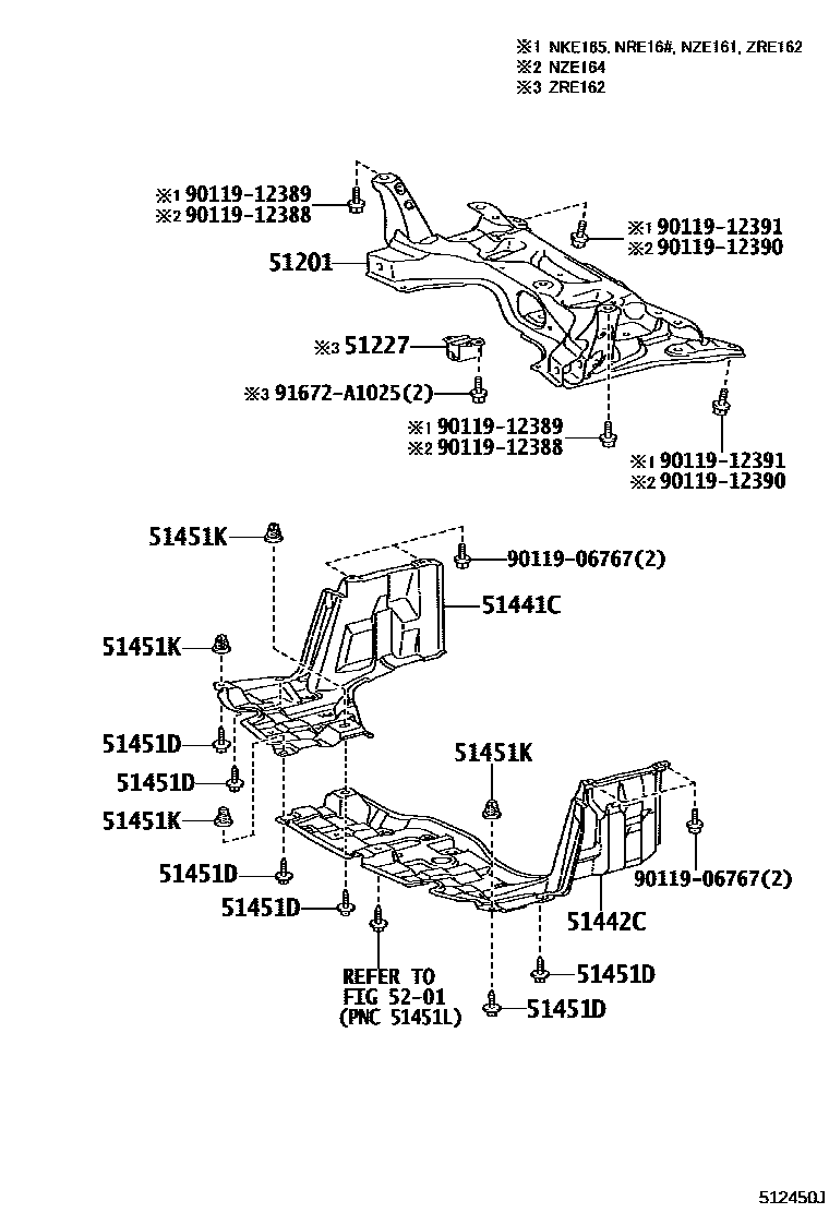 Toyota COROLLA 悬架横梁和发动机底罩 EPC diagram — 512450J