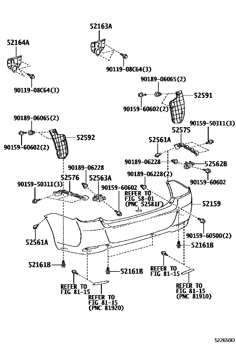 Toyota COROLLA 后保险杠及附件 EPC diagram — 522650D