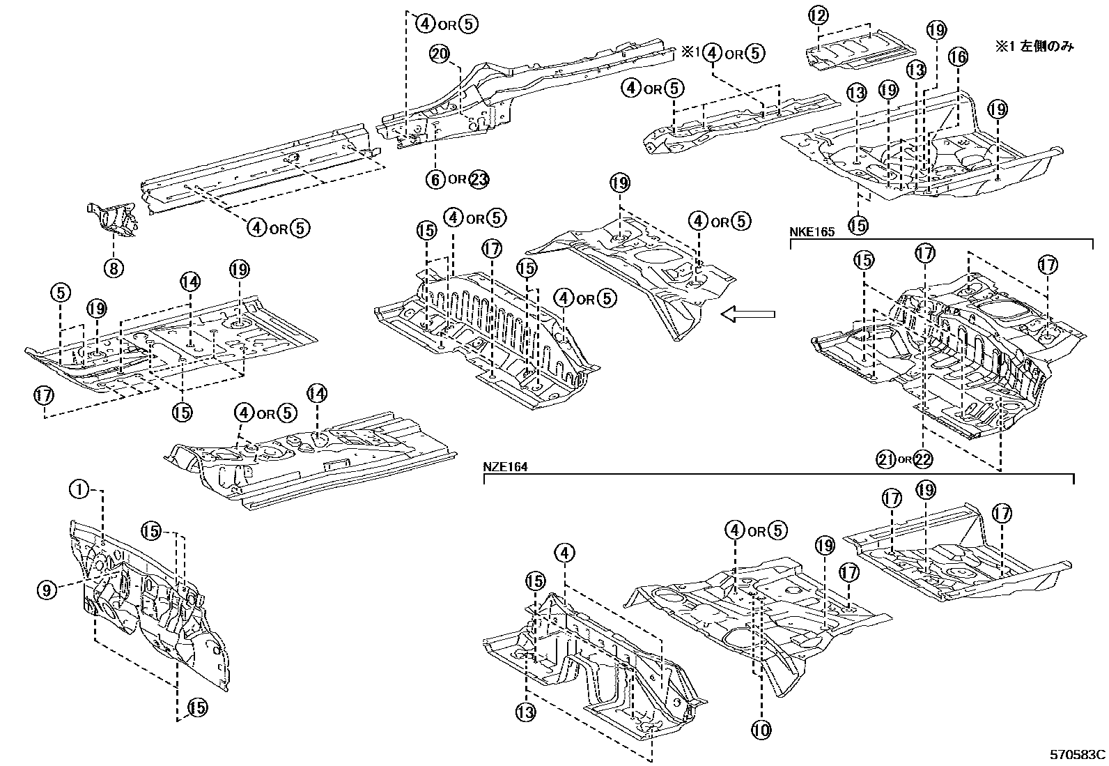 Toyota COROLLA hole plug EPC diagram — 570583C