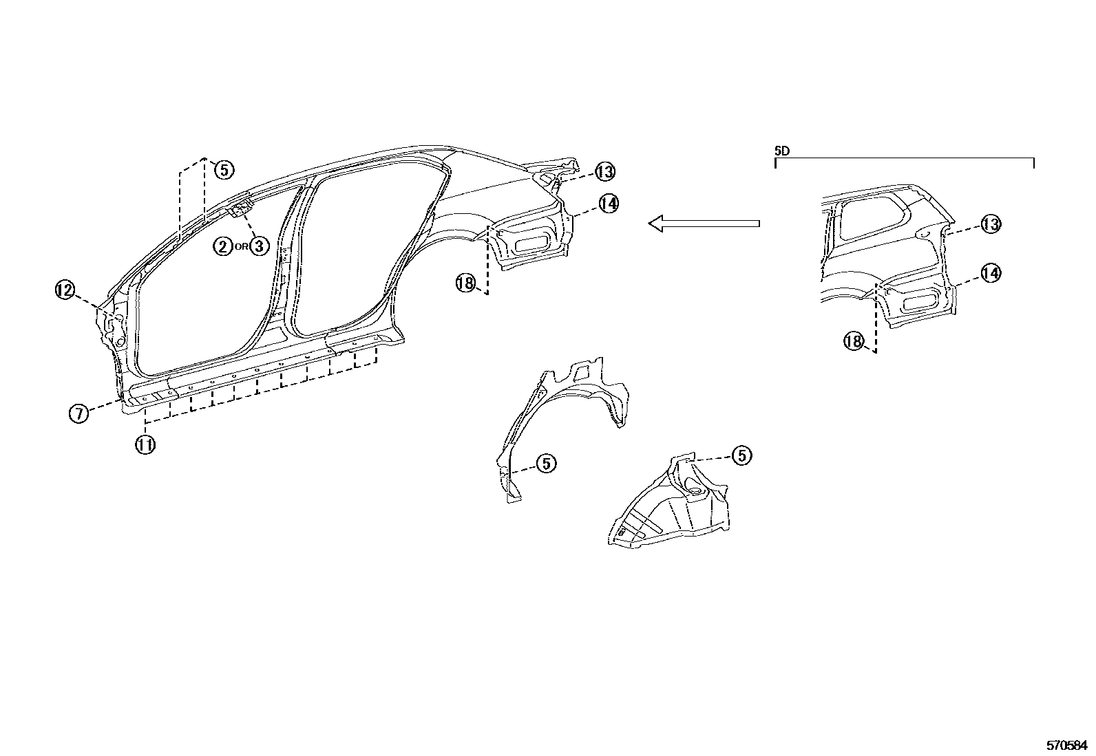 Toyota COROLLA hole plug EPC diagram — 570584