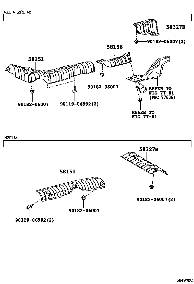 Toyota COROLLA 地板隔热垫 EPC diagram — 584949C