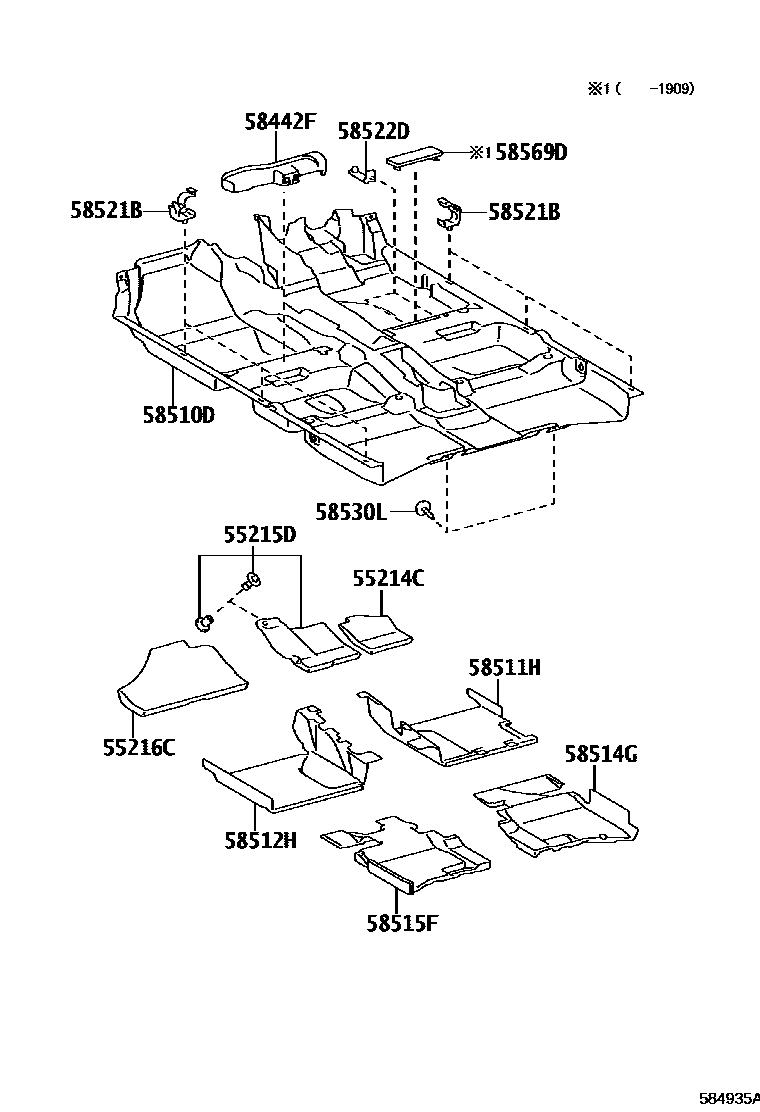 Toyota COROLLA 地板垫和地毯 EPC diagram — 584935A