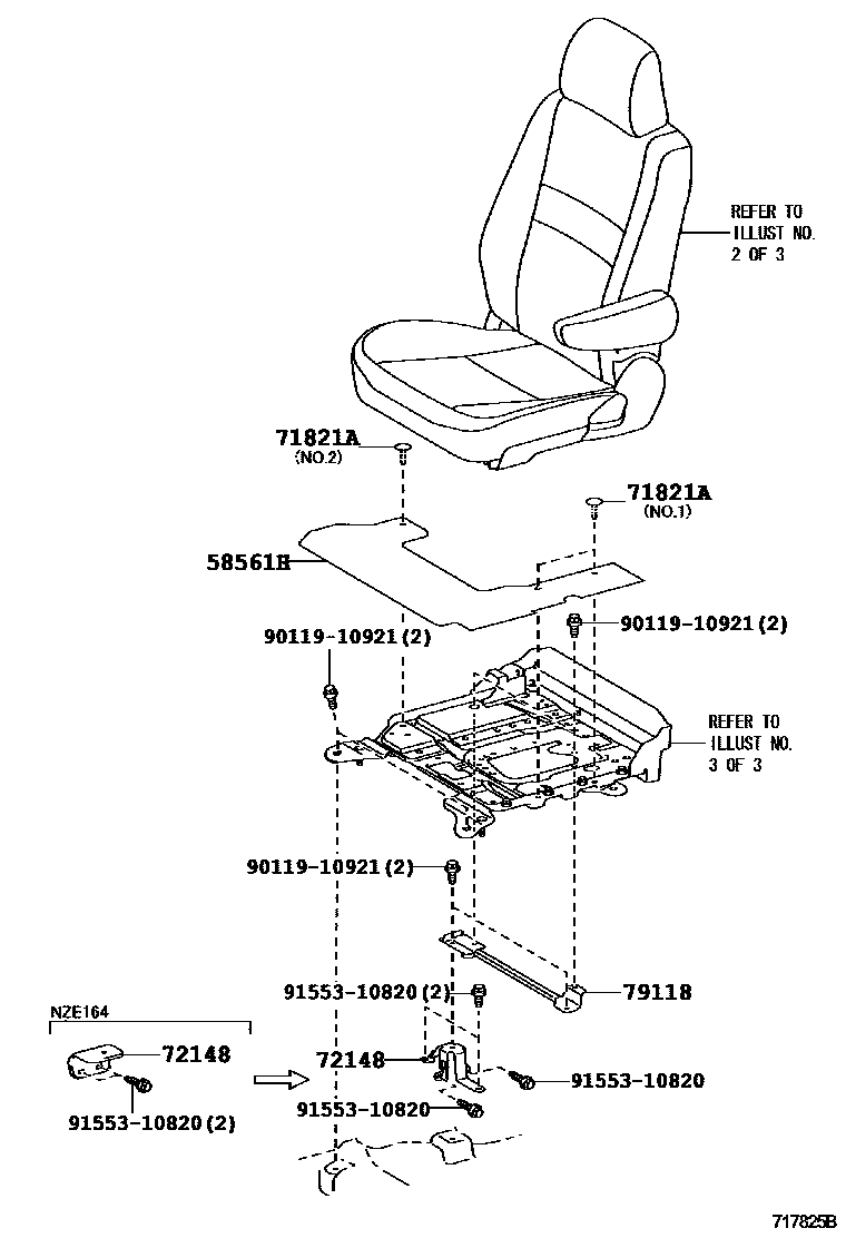 Toyota COROLLA 前排座椅和座椅滑轨 EPC diagram — 717825B
