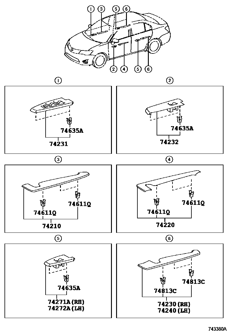 Toyota COROLLA 扶手和遮阳板 EPC diagram — 743380A