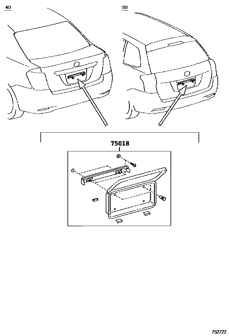 Toyota COROLLA 后防护条 EPC diagram — 752722