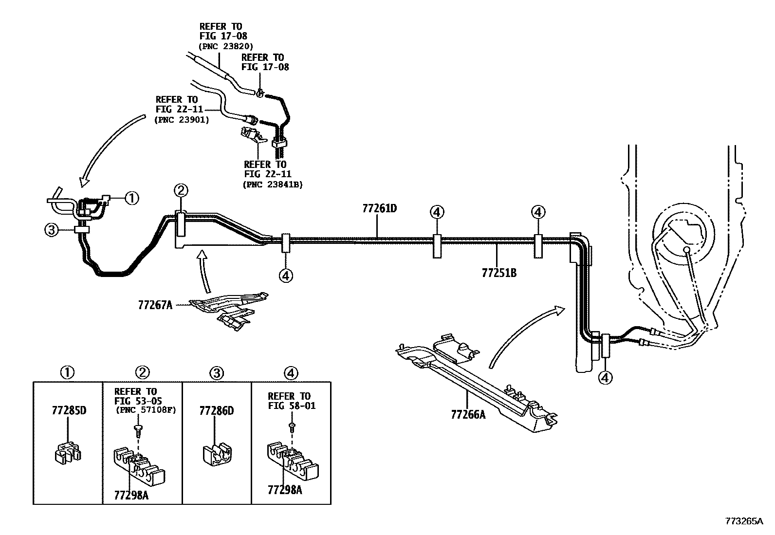 Toyota COROLLA 燃油箱和燃油管 EPC diagram — 773265A