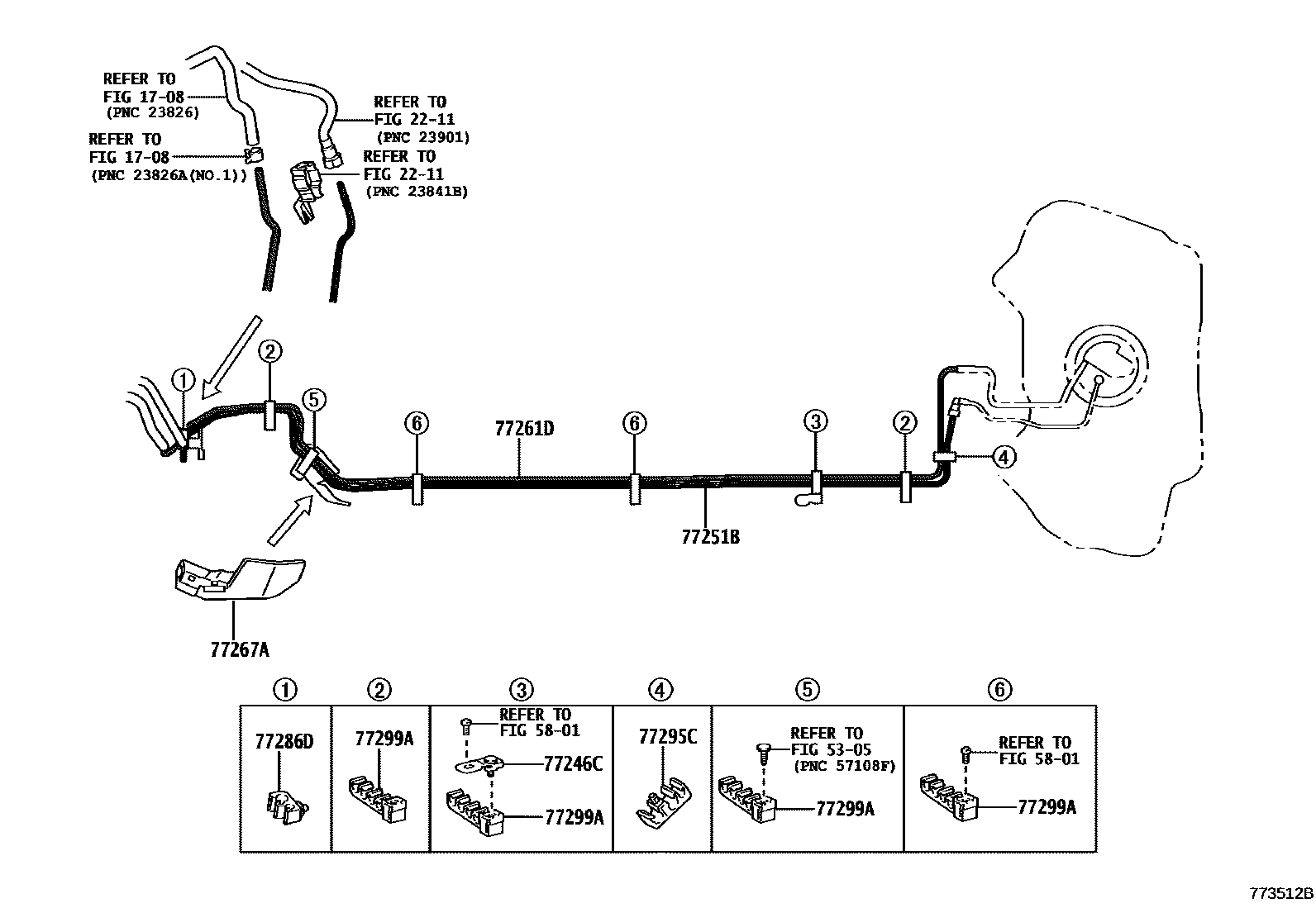 Toyota COROLLA 燃油箱和燃油管 EPC diagram — 773512B