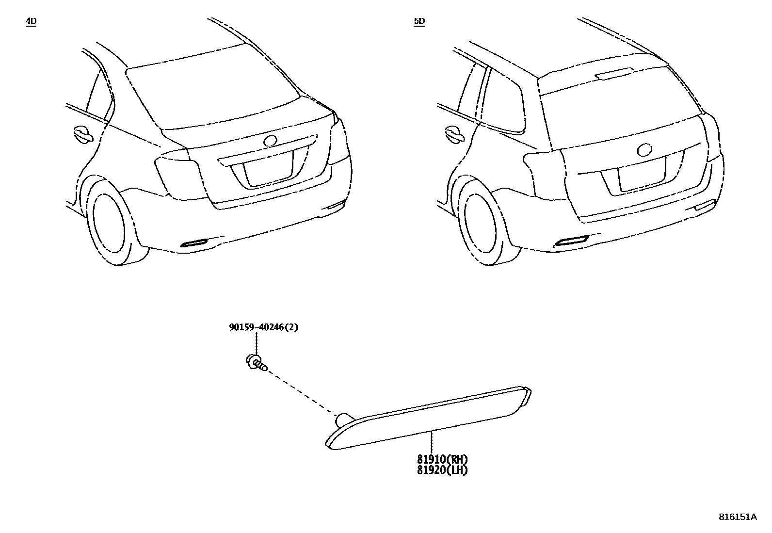 Toyota COROLLA reflector EPC diagram — 816151A