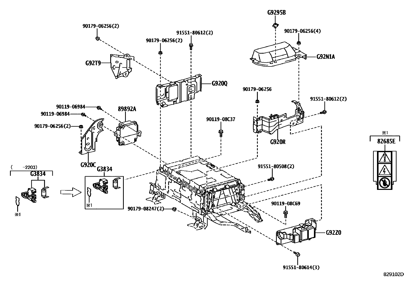 Toyota COROLLA 蓄电池和蓄电池电缆 EPC diagram — 829102D