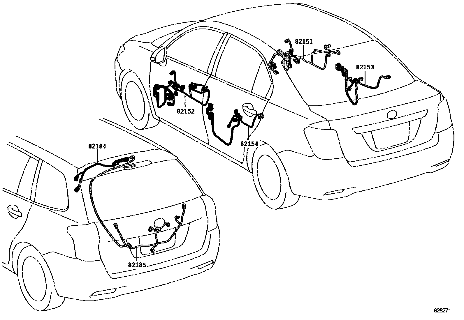 Toyota COROLLA 线束和卡夹 EPC diagram — 828271