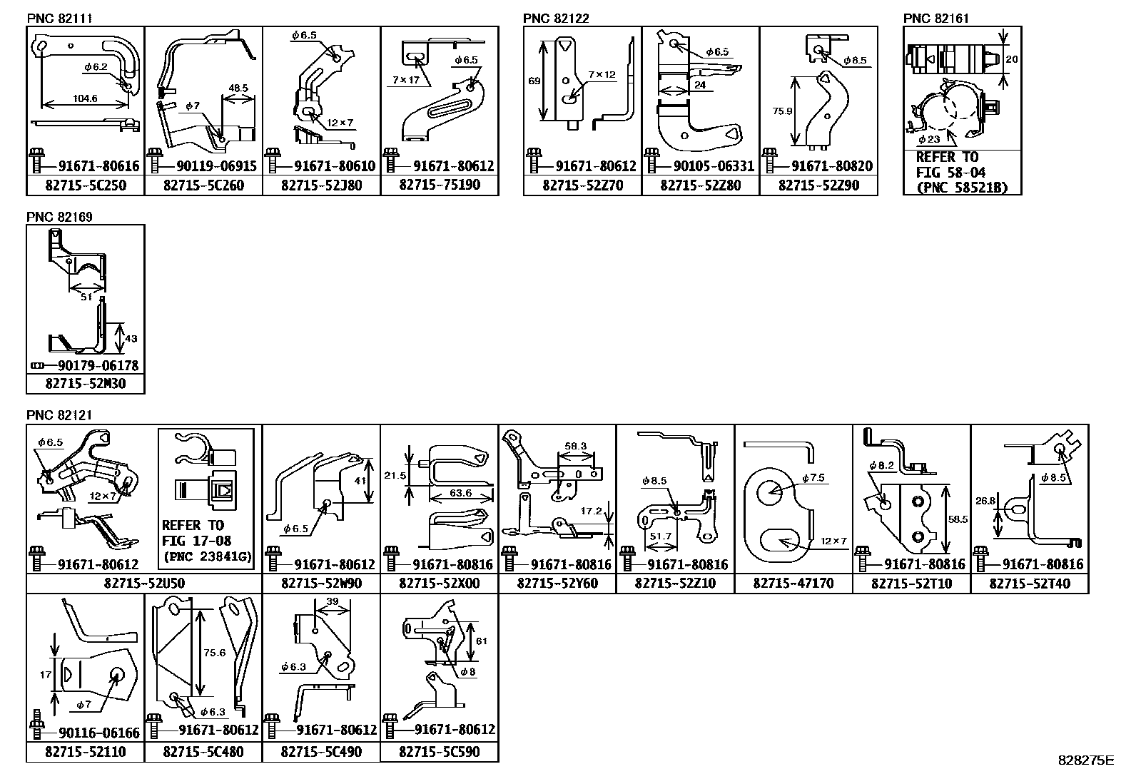Toyota COROLLA 线束和卡夹 EPC diagram — 828275E