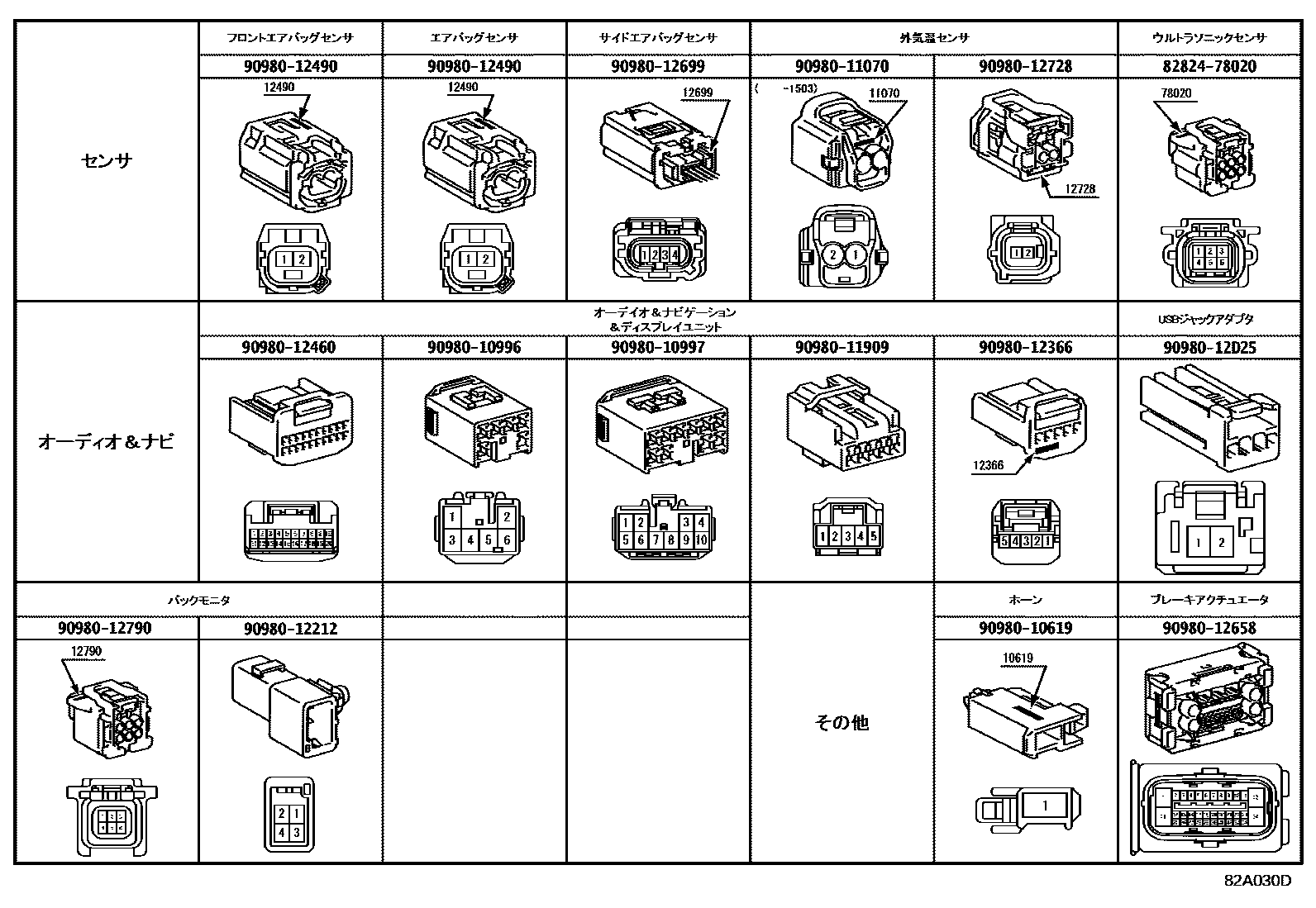 Toyota COROLLA 线束和卡夹 EPC diagram — 82A030D