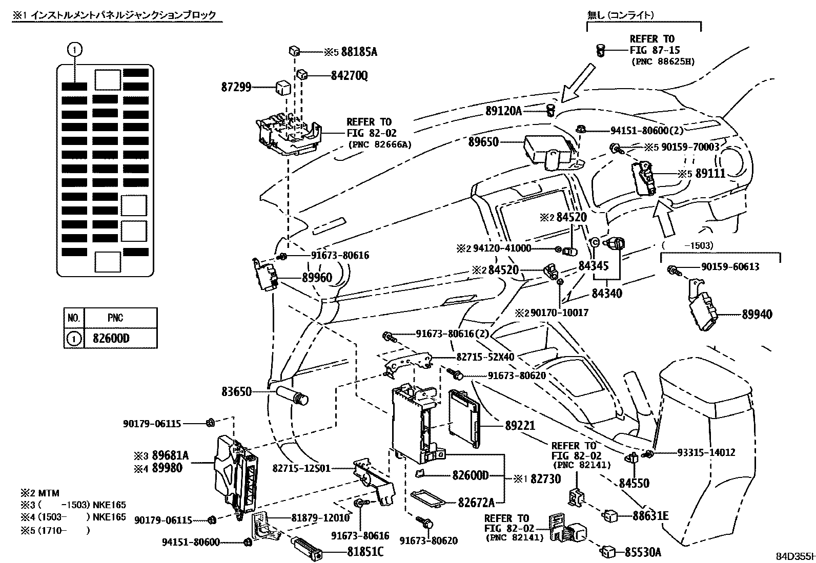 Toyota COROLLA 开关和继电器和ECU EPC diagram — 84D355H