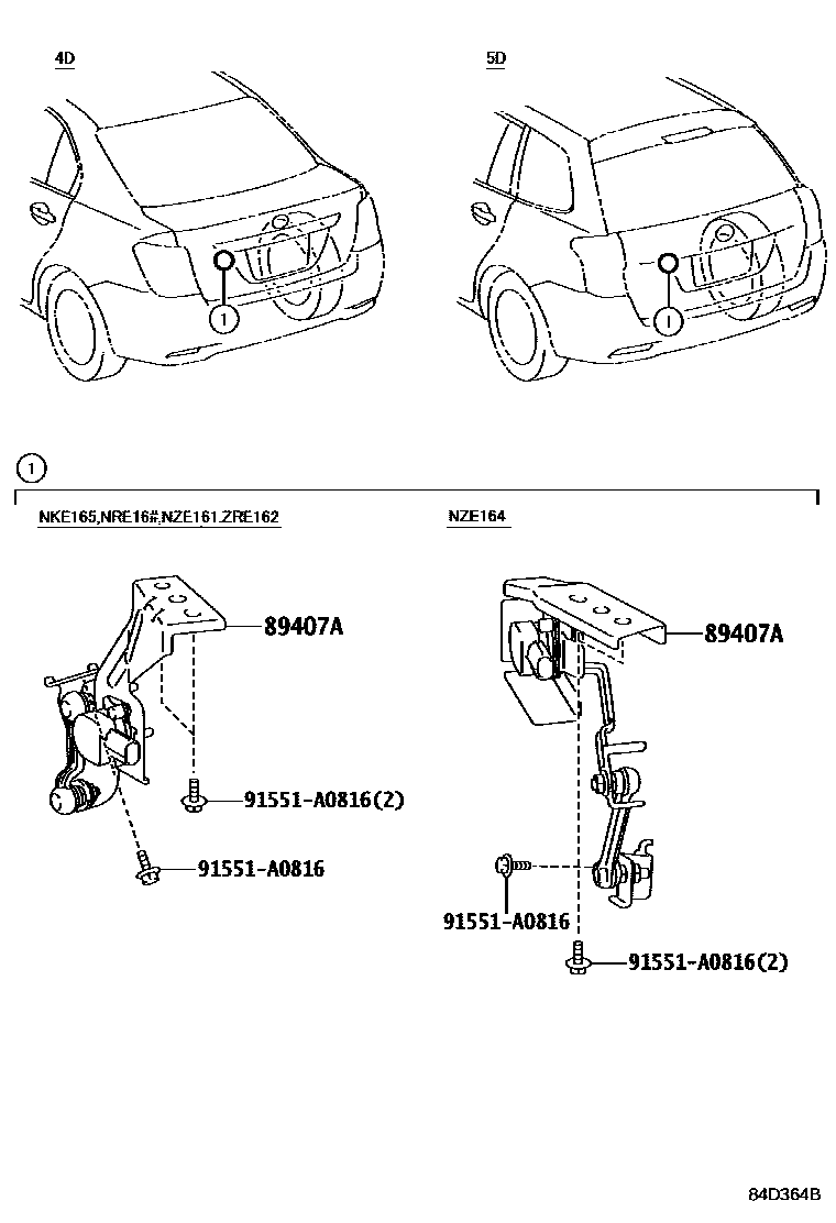 Toyota COROLLA 电子高度控制 EPC diagram — 84D364B
