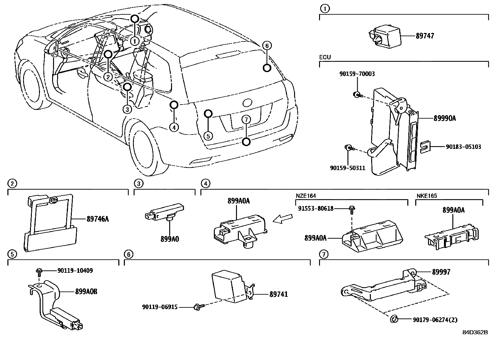 Toyota COROLLA 遥控门锁 EPC diagram — 84D362B