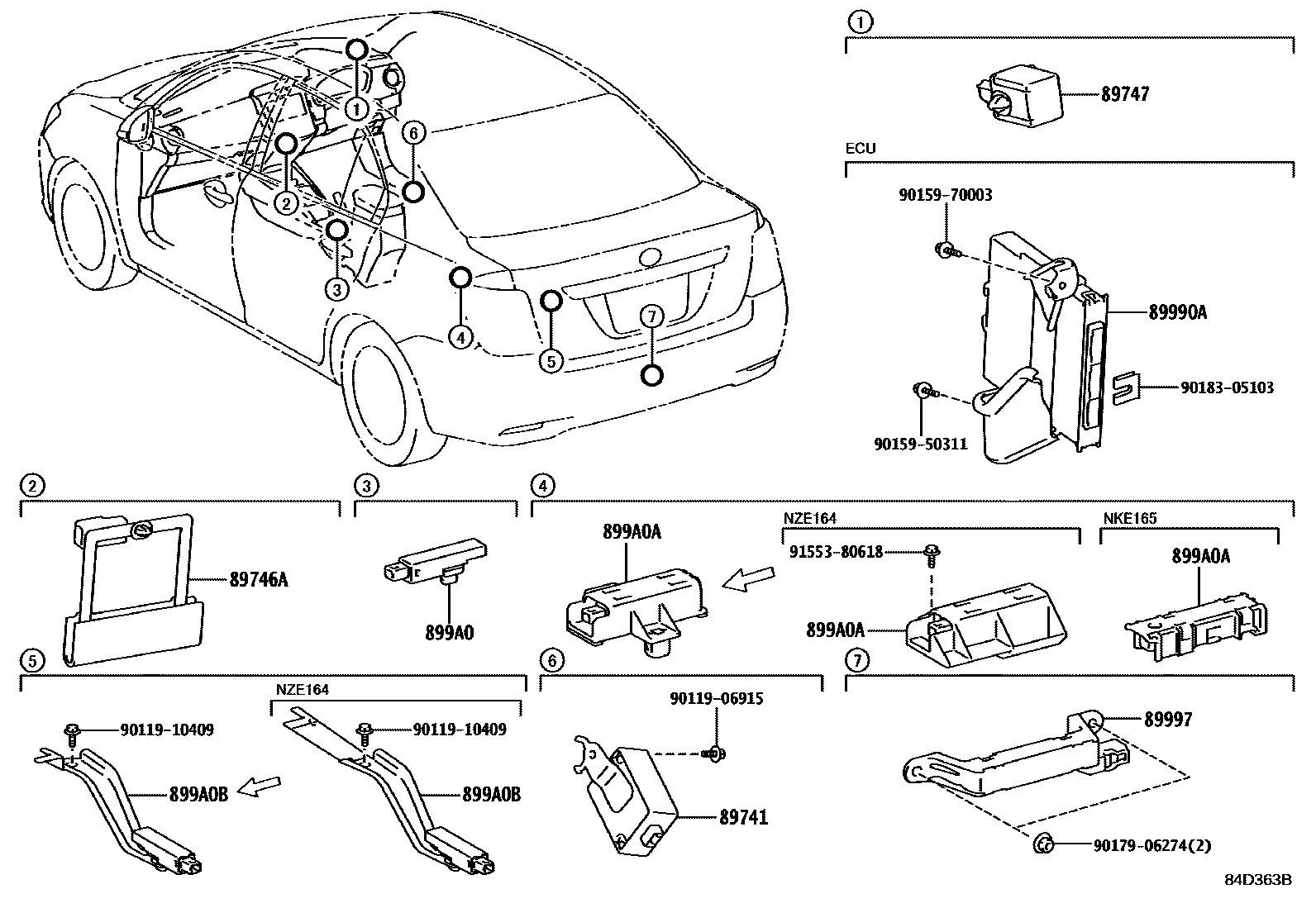 Toyota COROLLA 遥控门锁 EPC diagram — 84D363B