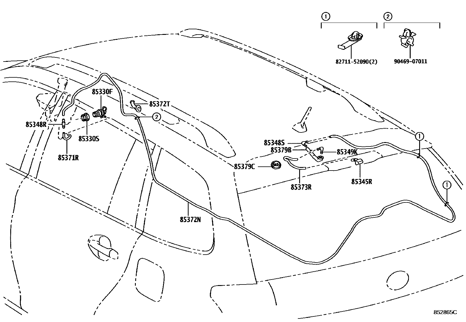 Toyota COROLLA 后清洗器 EPC diagram — 852865C