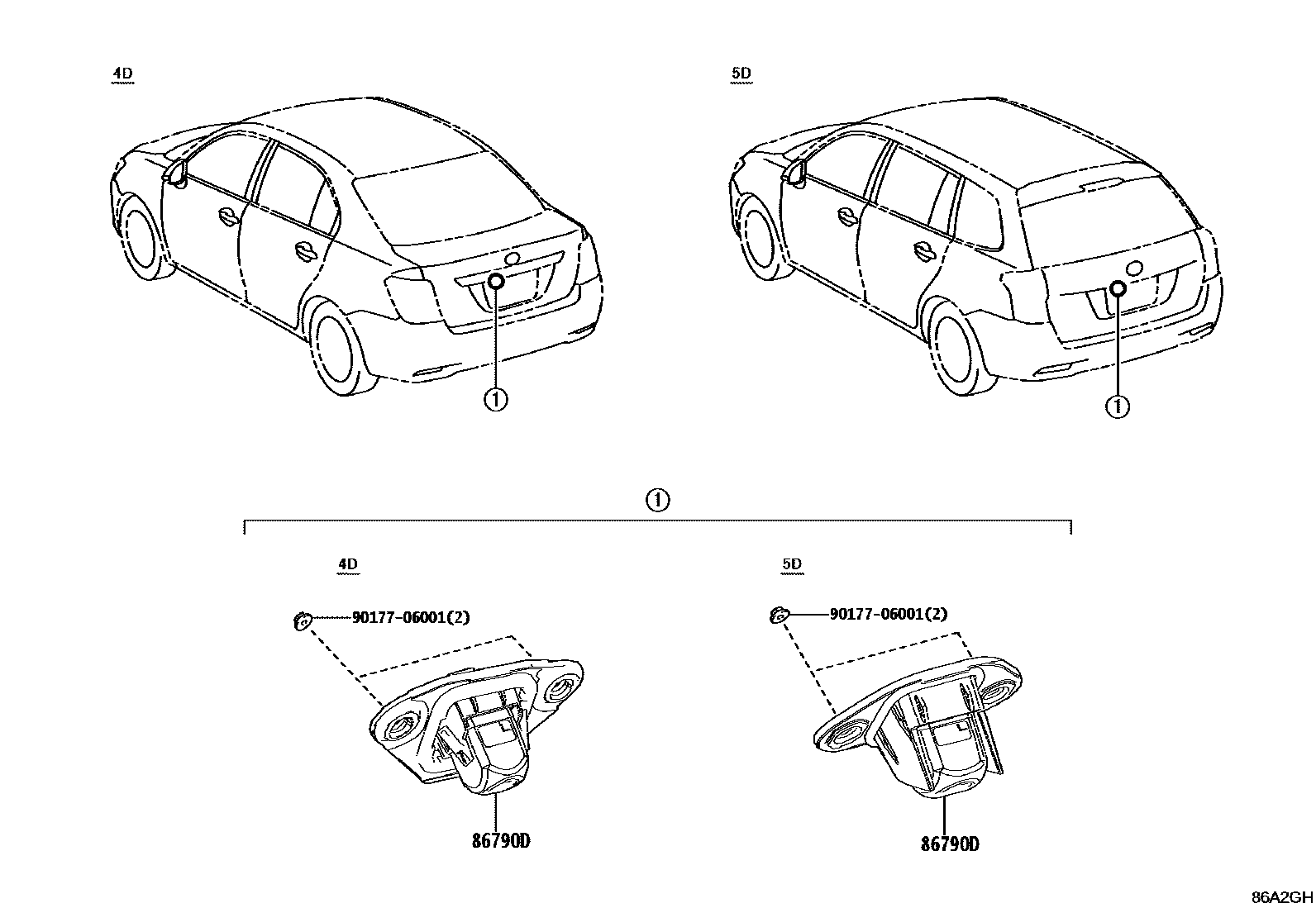 Toyota COROLLA 倒车影像和摄像头 EPC diagram — 86A2GH