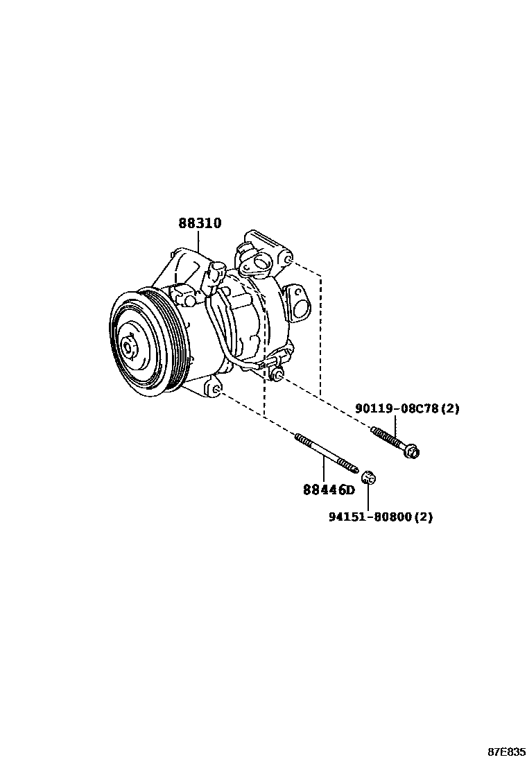 Toyota COROLLA Heating & Air Conditioning - Compressor EPC diagram — 87E835