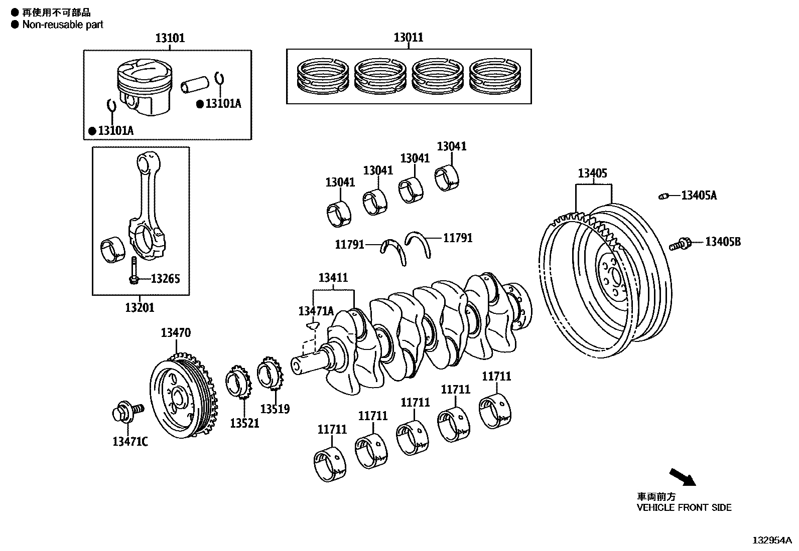 Toyota COROLLA Crankshaft & Piston EPC diagram — 132954A