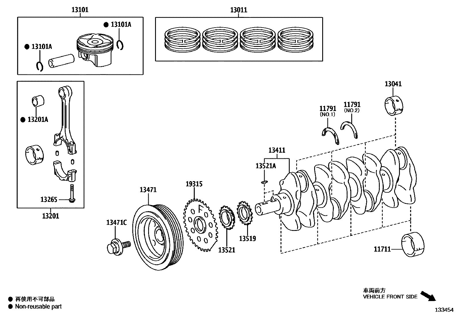 Toyota COROLLA Crankshaft & Piston EPC diagram — 133454