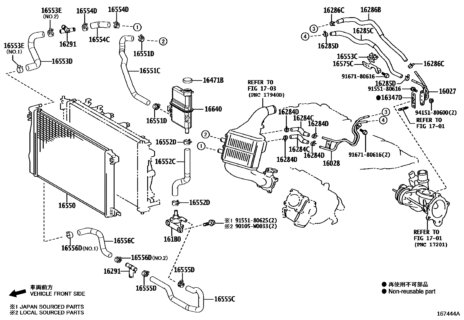 Toyota COROLLA RADIATOR & WATER OUTLET EPC diagram — 167444A