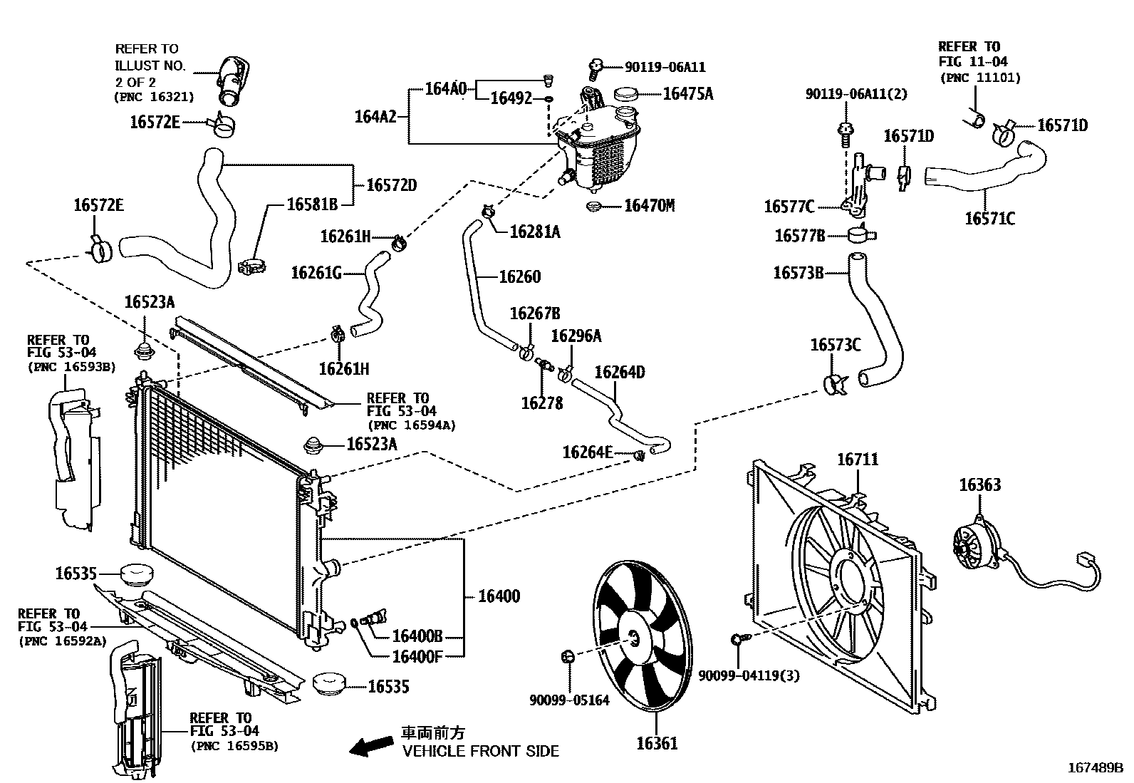 Toyota COROLLA RADIATOR & WATER OUTLET EPC diagram — 167489B