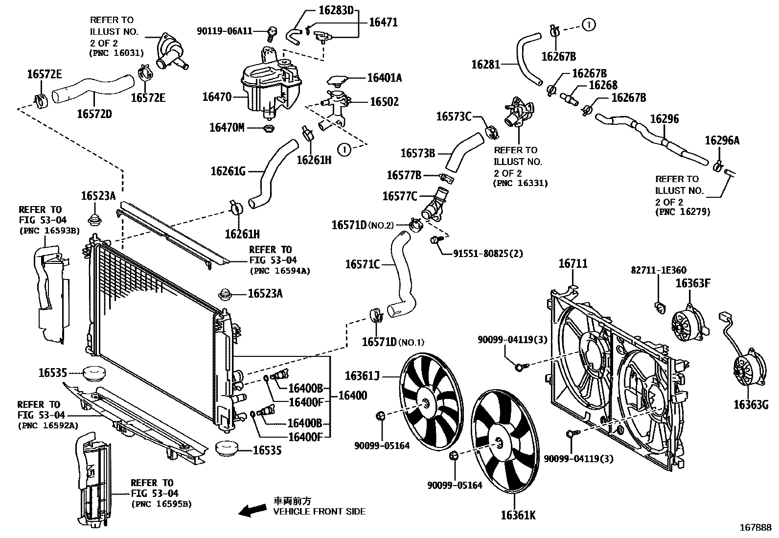 Toyota COROLLA RADIATOR & WATER OUTLET EPC diagram — 167888