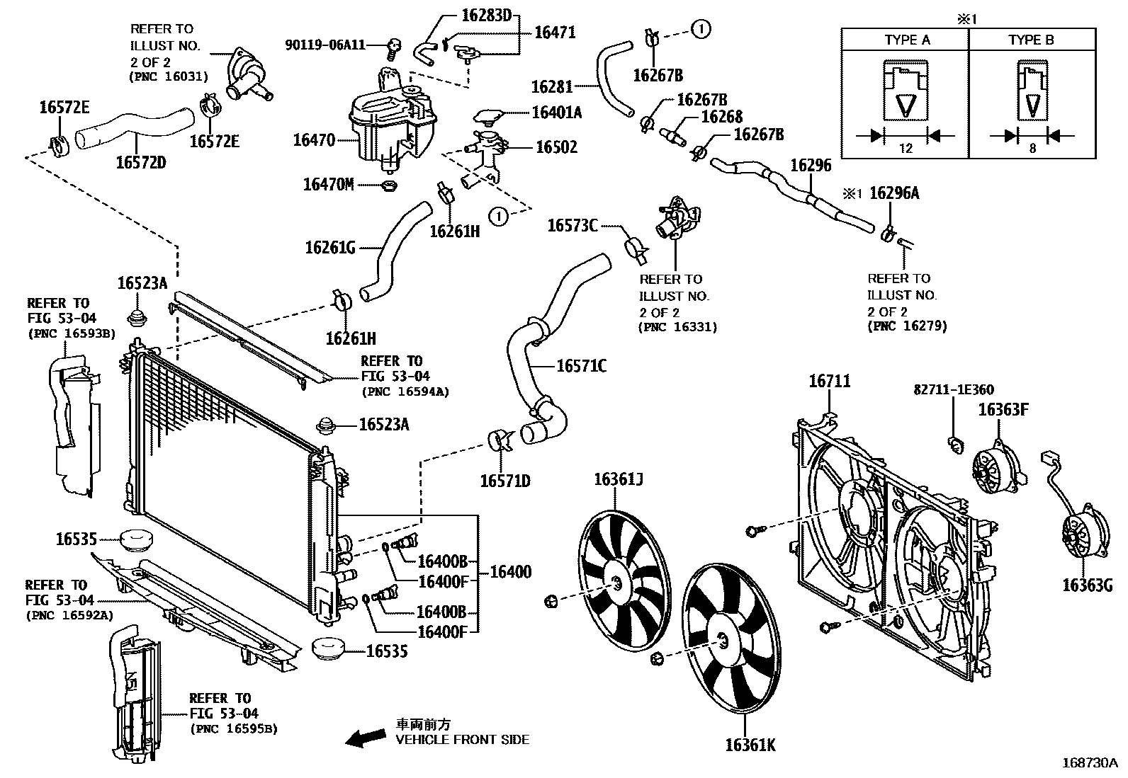 Toyota COROLLA RADIATOR & WATER OUTLET EPC diagram — 168730A