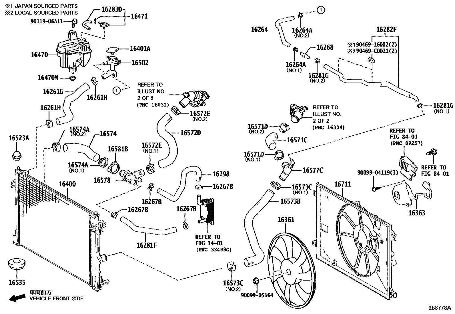 Toyota COROLLA RADIATOR & WATER OUTLET EPC diagram — 168778A