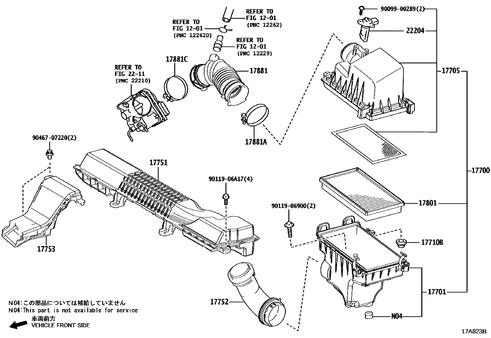 Toyota COROLLA Air Cleaner EPC diagram — 17A823B