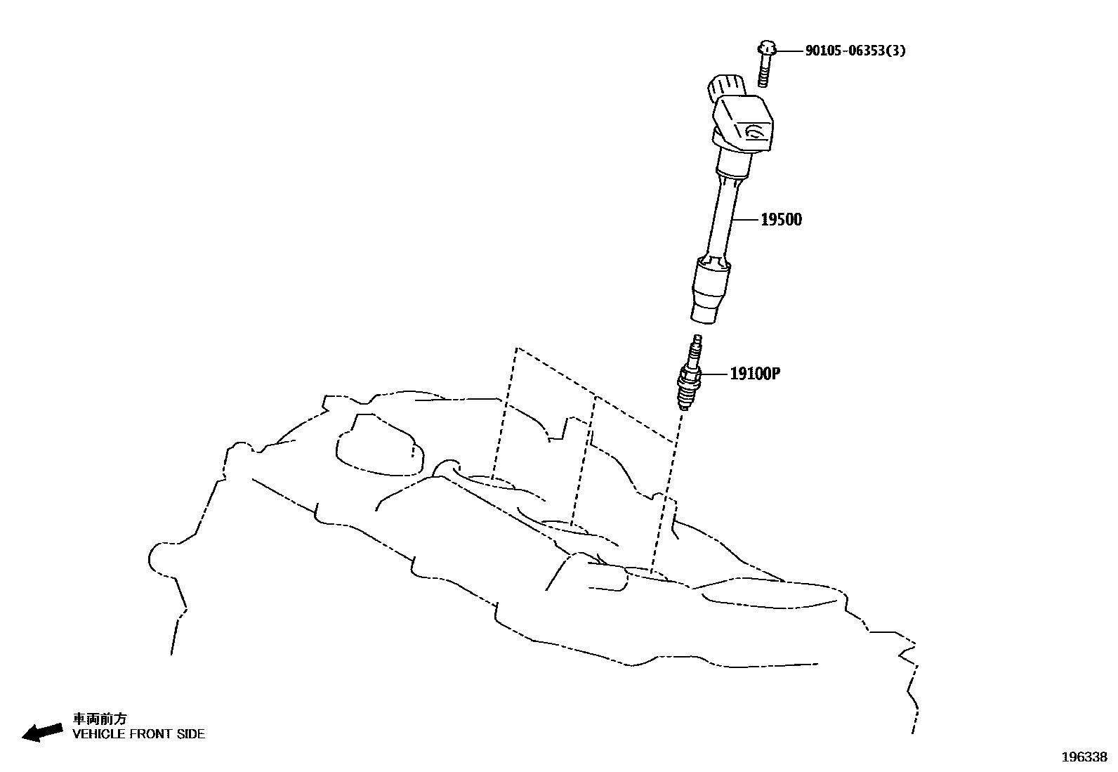 Toyota COROLLA 点火线圈和火花塞 EPC diagram — 196338