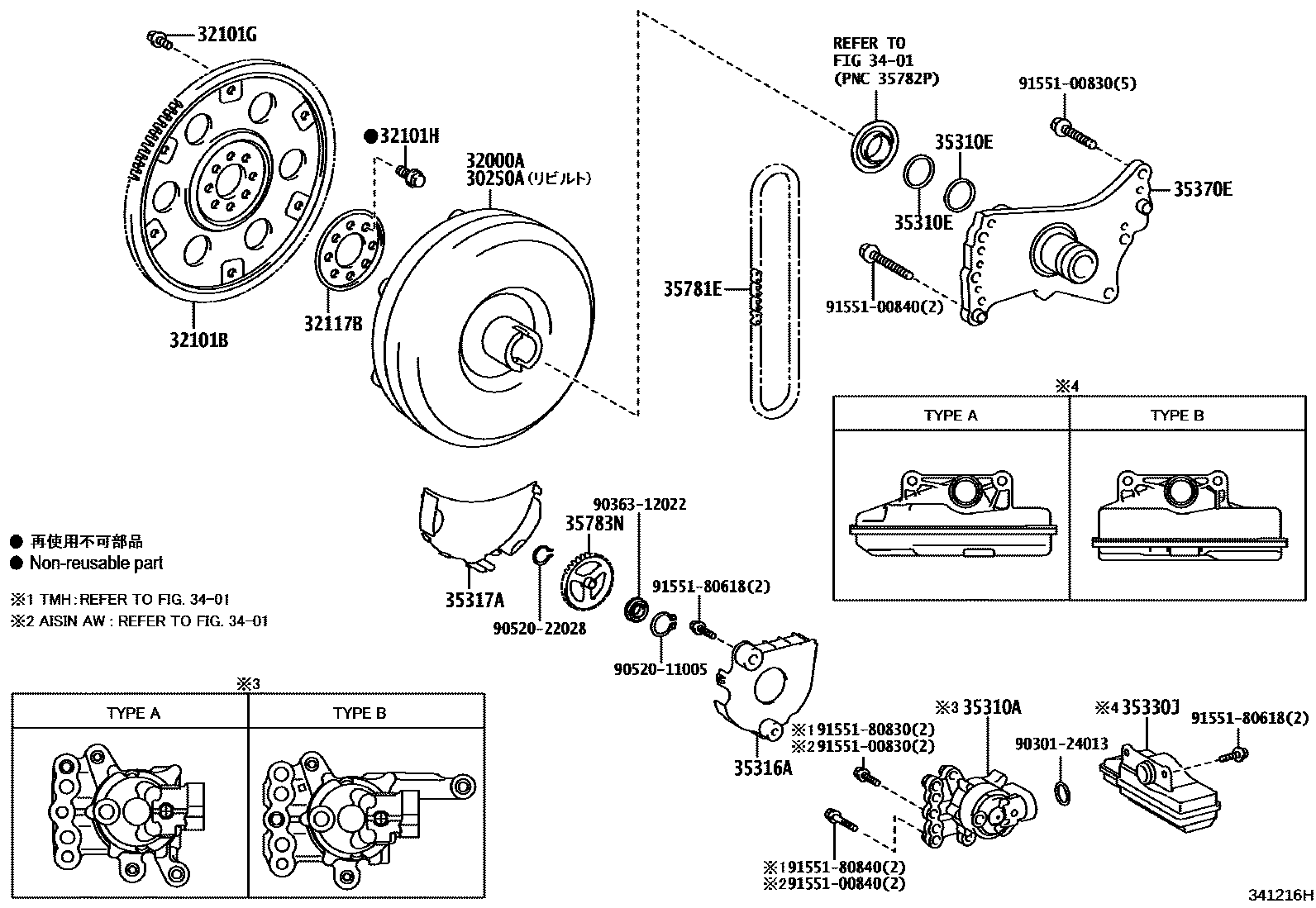 Toyota COROLLA 变矩器、前油泵(CVT) EPC diagram — 341216H