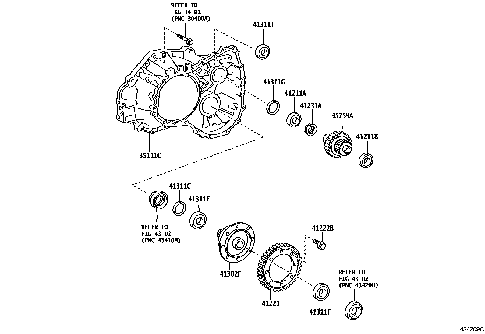 Toyota COROLLA 前桥壳和差速器 EPC diagram — 434209C
