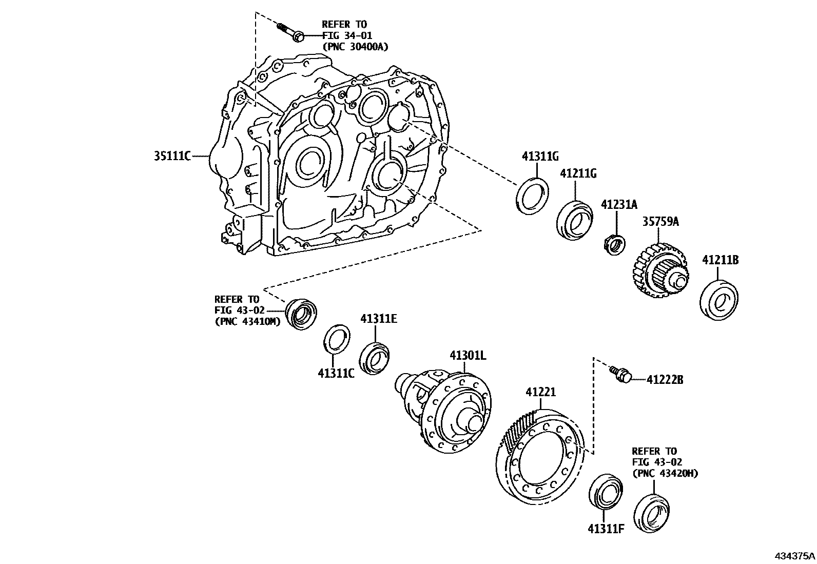 Toyota COROLLA 前桥壳和差速器 EPC diagram — 434375A