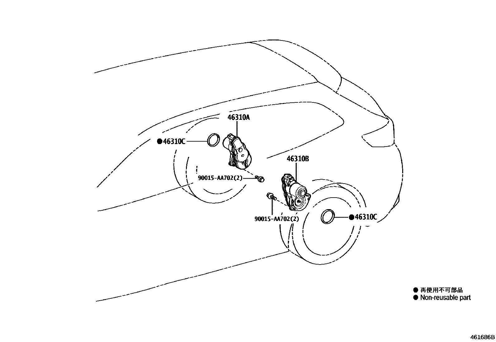 Toyota COROLLA Parking Brake & Cable EPC diagram — 461686B