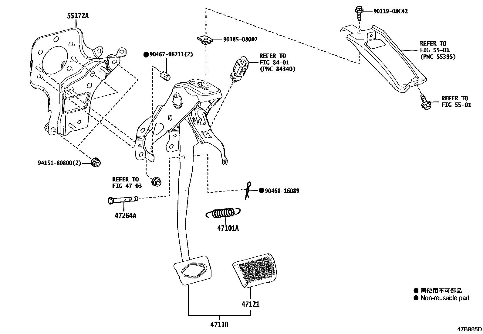 Toyota COROLLA Brake Pedal & Bracket EPC diagram — 47B985D