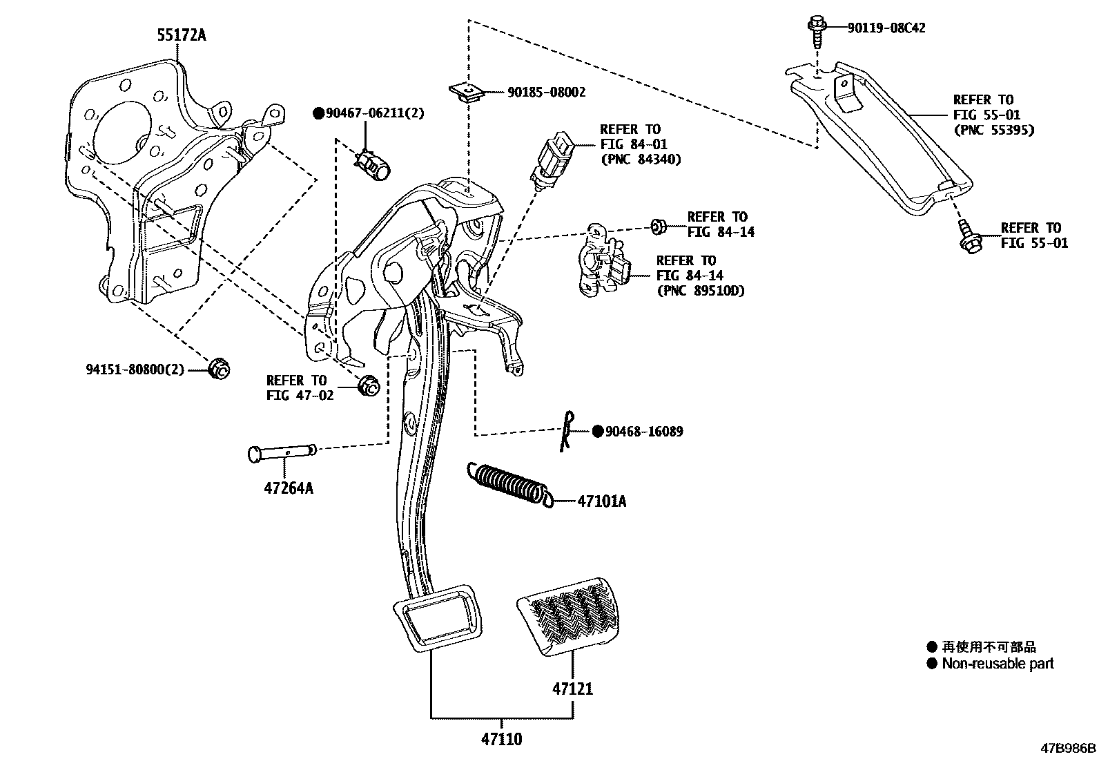 Toyota COROLLA Brake Pedal & Bracket EPC diagram — 47B986B