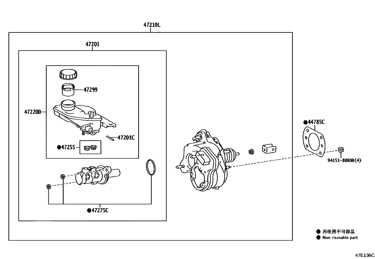 Toyota COROLLA 制动总泵 EPC diagram — 47E136C