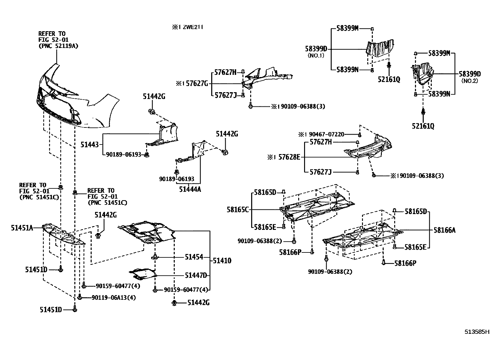 Toyota COROLLA 悬架横梁和发动机底罩 EPC diagram — 513585H