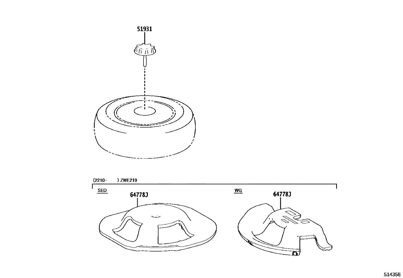 Toyota COROLLA Spare tire rack EPC diagram — 514358