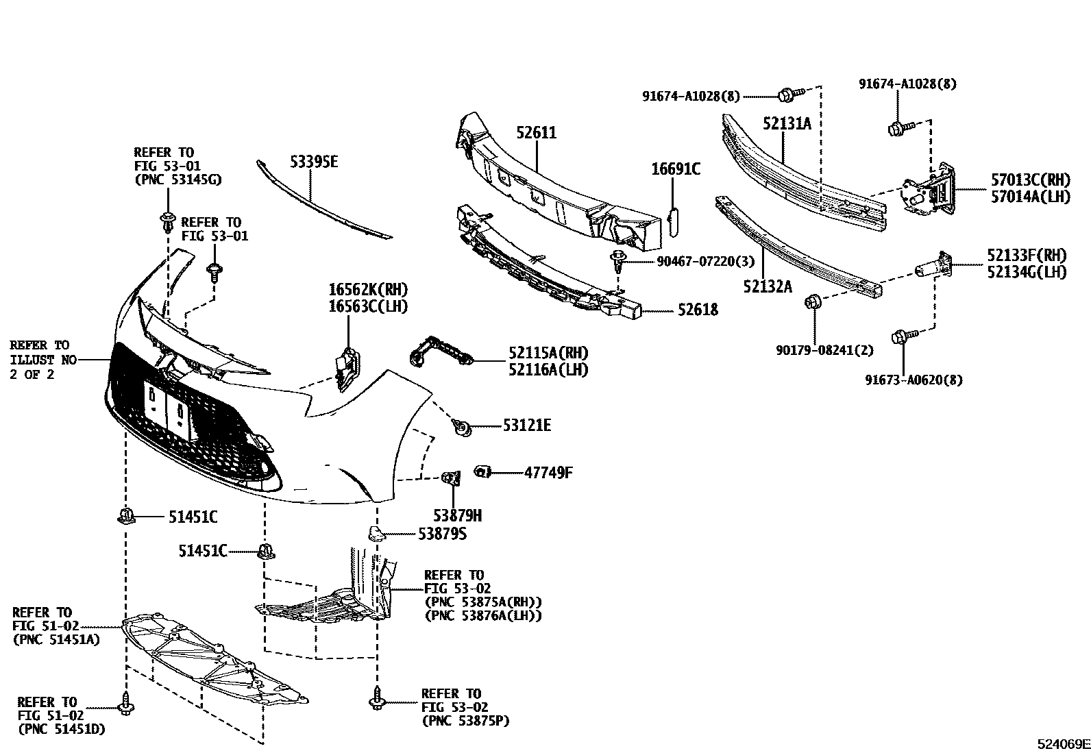 Toyota COROLLA 前保险杠及附件 EPC diagram — 524069E
