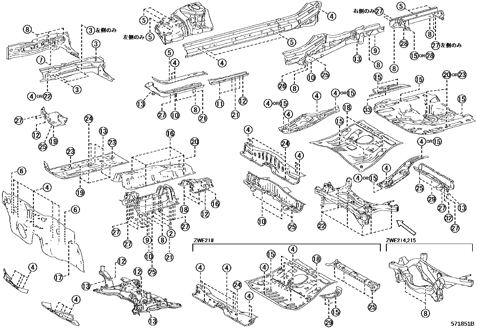 Toyota COROLLA hole plug EPC diagram — 571851B